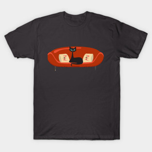 Mid Century Cat Relaxing on a Red MCM Sofa T-Shirt