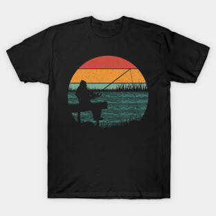 Retro Bigfoot Fishing Sunset T-Shirt