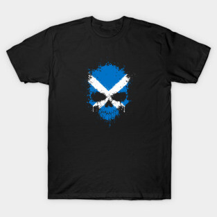 Chaotic Scottish Flag Splatter Skull T-Shirt